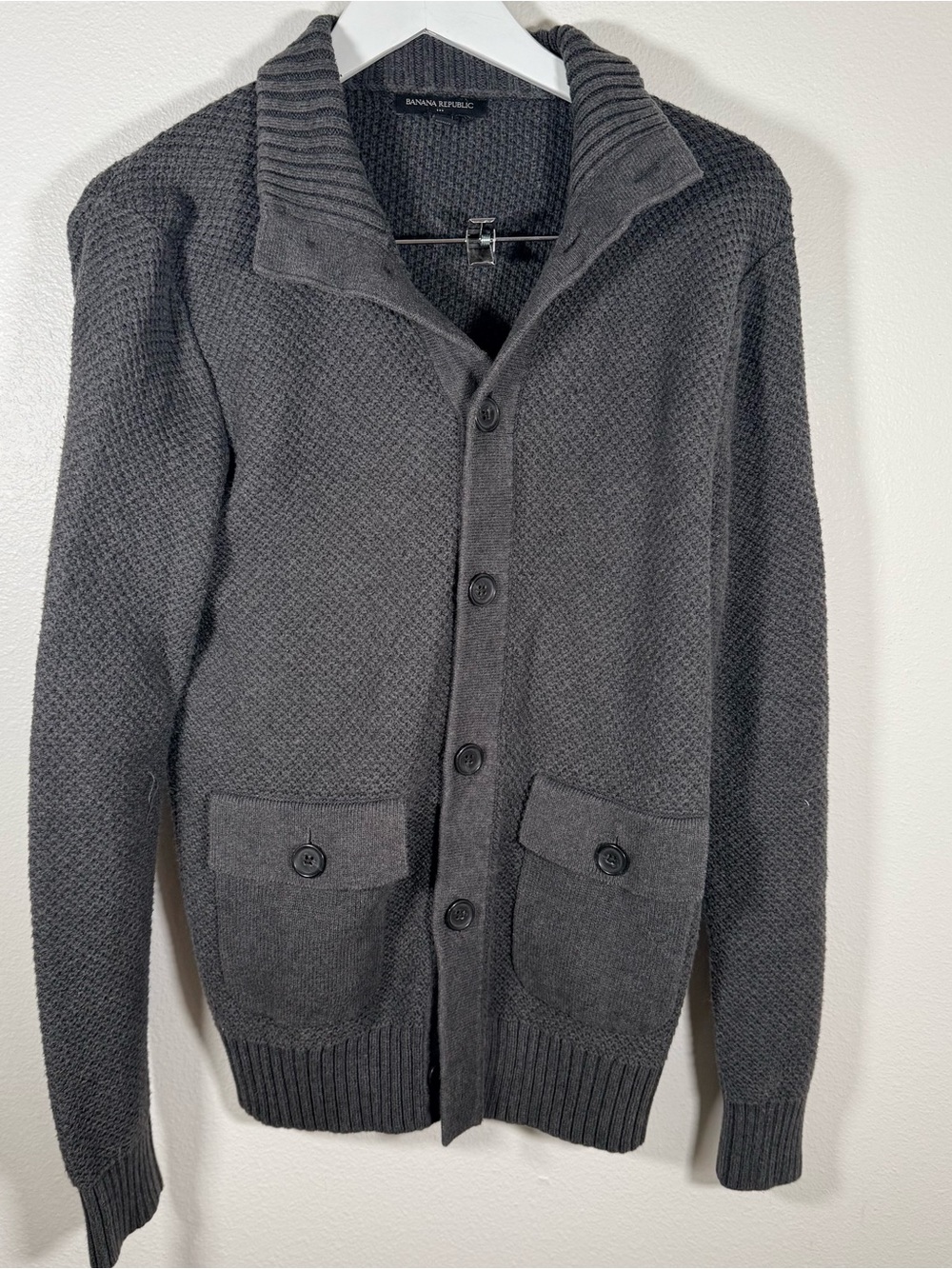 Banana Republic Men’s Medium Gray 100% Cotton Shawl Collar Cardigan Sweater